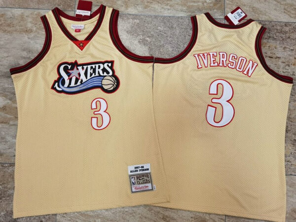 76ers 3 Allen Iverson Gold 1997-98 Hardwood Classics Jersey