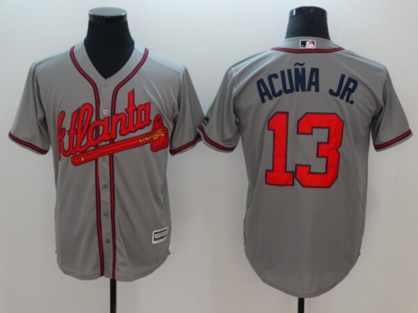 Braves 13 Ronald Acuna Jr. Gray Cool Base Jersey