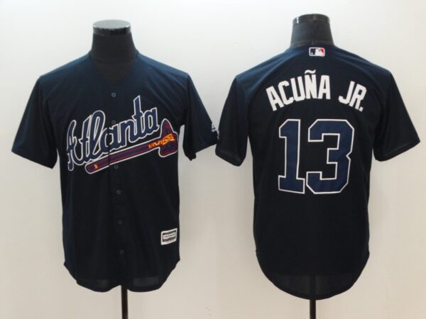 Braves 13 Ronald Acuna Jr. Navy Cool Base Jersey