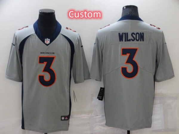 Custom Men's Denver Broncos Grey Stitched Jersey