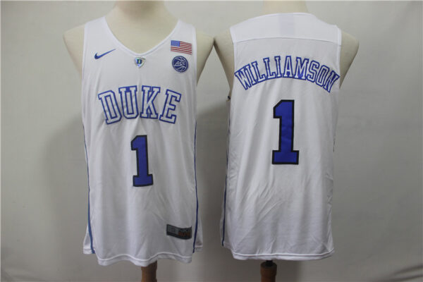 Duke Blue Devils 1 Zion Williamson White College Basketball Jersey