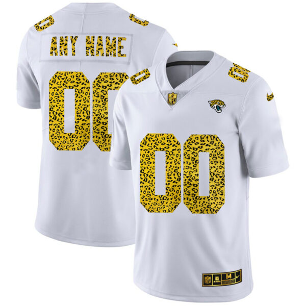 Jacksonville Jaguars Custom Men's Nike Flocked Leopard Print Vapor Limited NFL Jersey White