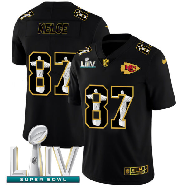 Kansas City Chiefs #87 Travis Kelce Nike Carbon Black Super Bowl LIV 2020 Vapor Cristo Redentor Limited NFL Jersey