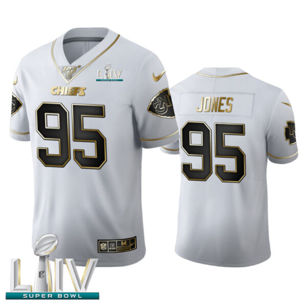 Kansas City Chiefs #95 Chris Jones Men's Nike White Golden Super Bowl LIV 2020 Edition Vapor Limited NFL 100 Jersey