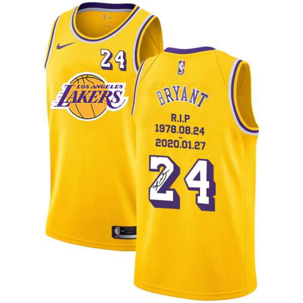 Lakers 24 Kobe Bryant Yellow R.I.P Signature Swingman Jersey 1