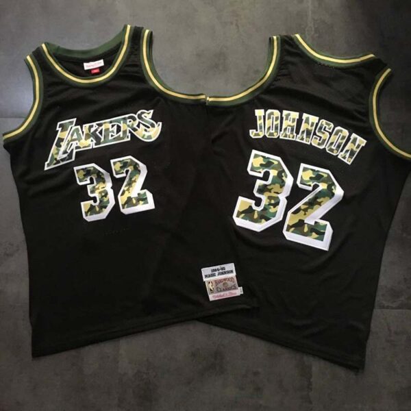 Lakers 32 Magic Johnson Black Camo 1984-85 Hardwood Classics Jersey