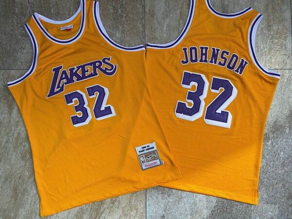 Lakers 32 Magic Johnson Yellow 1984-85 Hardwood Classics Jersey