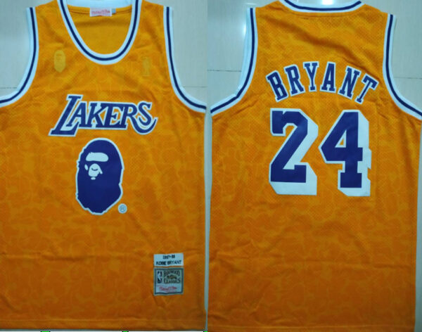 Lakers Bape 24 Kobe Bryant Yellow 1997-98 Hardwood Classics Jersey