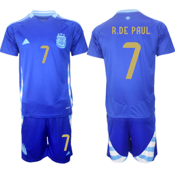 Men's Argentina #7 Rodrigo Javier De Paul Blue 2024-25 Away SoccerJerseys