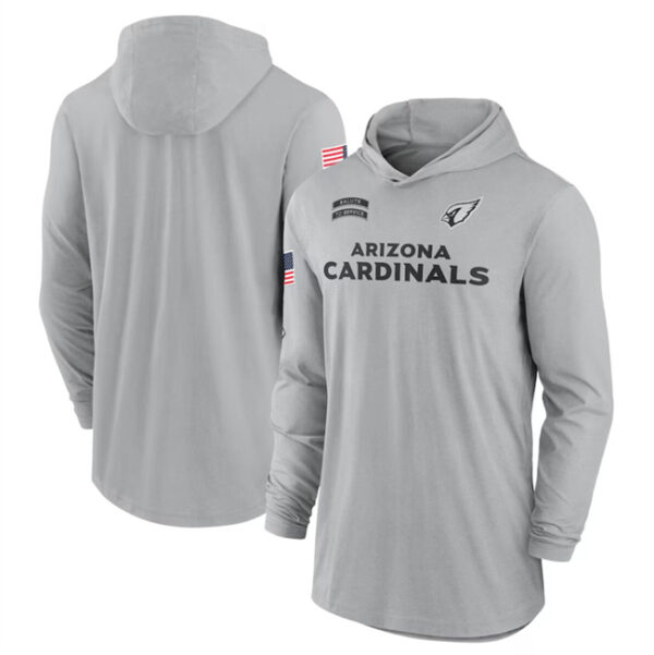 Men's Arizona Cardinals 2024 Gray Salute To Service Lightweight Performance Long Sleeve Hooded T-Shirt