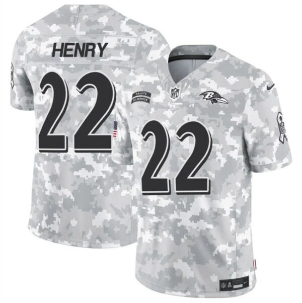 Men's Baltimore Ravens #22 Derrick Henry 2024 F.U.S.E Arctic Camo Salute To Service Limited Stitched Football Jersey