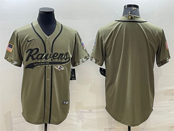 Men's Baltimore Ravens Blank Olive Salute To Service Cool Base Stitched Baseball Jersey