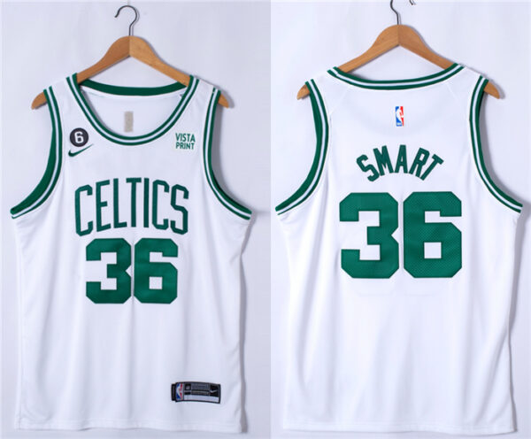 Men's Boston Celtics #36 Marcus Smart White No.6 Patch Stitched Basketball Jersey