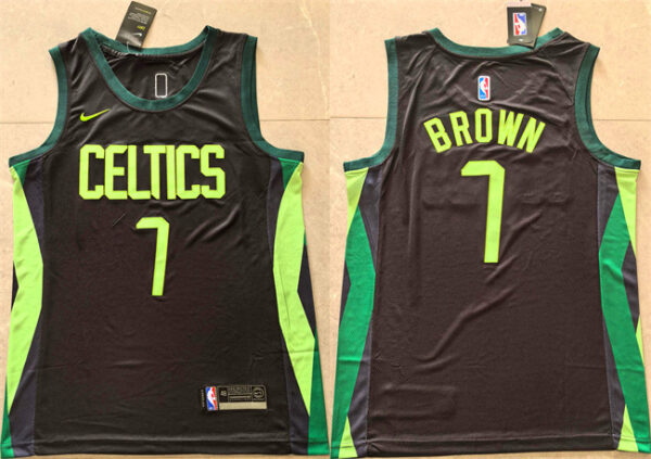 Men's Boston Celtics #7 Jaylen Brown Black 2024-25 City Edition Stitched Basketball Jersey