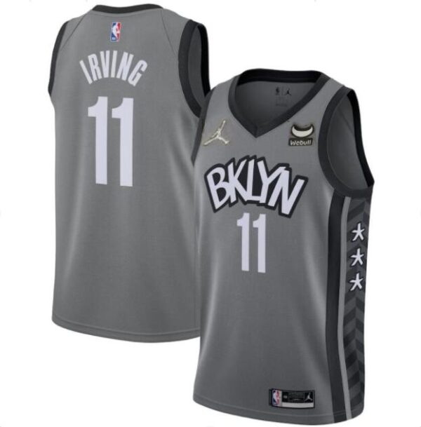 Men's Brooklyn Nets #11 Kyrie Irving Grey 75th Anniversary With Webull Patch Stitched Jersey