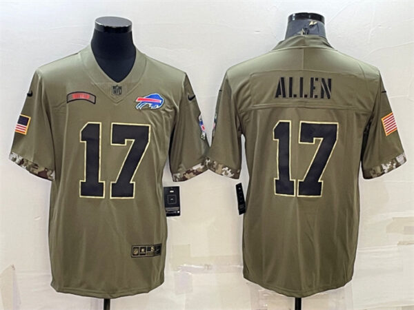 Men's Buffalo Bills #17 Josh Allen Olive 2022 Salute To Service Limited Stitched Jersey