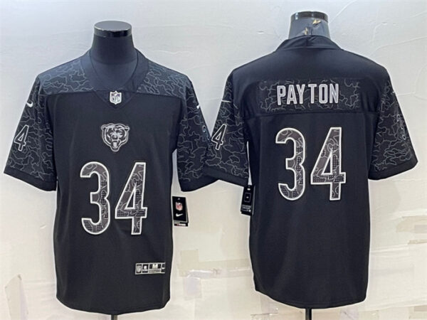 Men's Chicago Bears #34 Walter Payton Black Reflective Limited Stitched Jersey