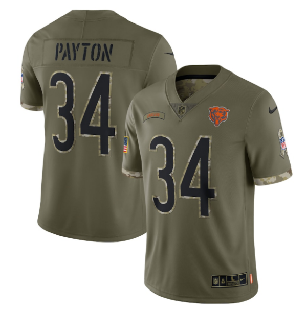 Men's Chicago Bears #34 Walter Payton Olive 2022 Salute To Service Limited Stitched Jersey