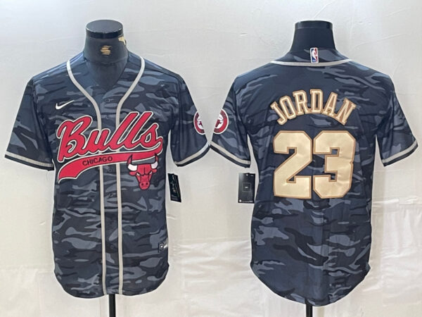 Men's Chicago Bulls #23 Michael Jordan Gray Camo Cool Base Stitched Baseball Jerseys