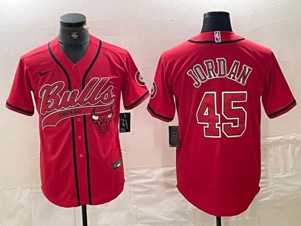 Men's Chicago Bulls #45 Michael Jordan Red Cool Base Stitched Baseball Jersey