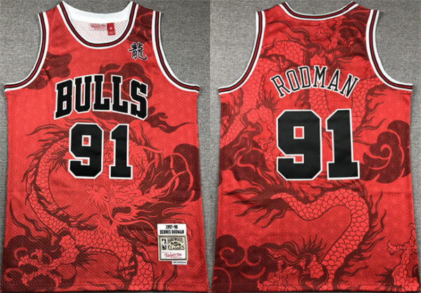 Men's Chicago Bulls #91 Dennis Rodman Red 1997-98 Throwback Stitched Basketball Jersey