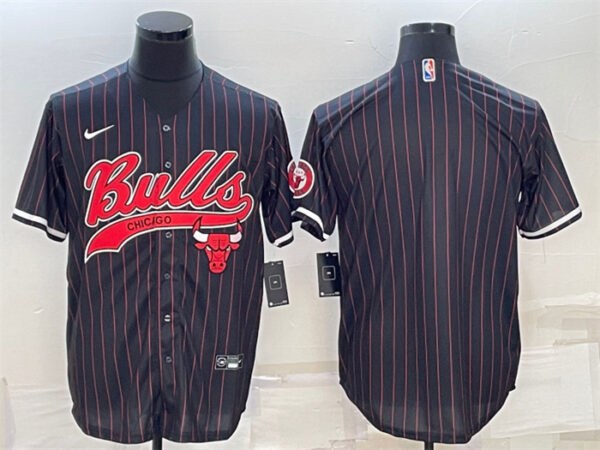 Men's Chicago Bulls Blank Black Cool Base Stitched Baseball Jersey