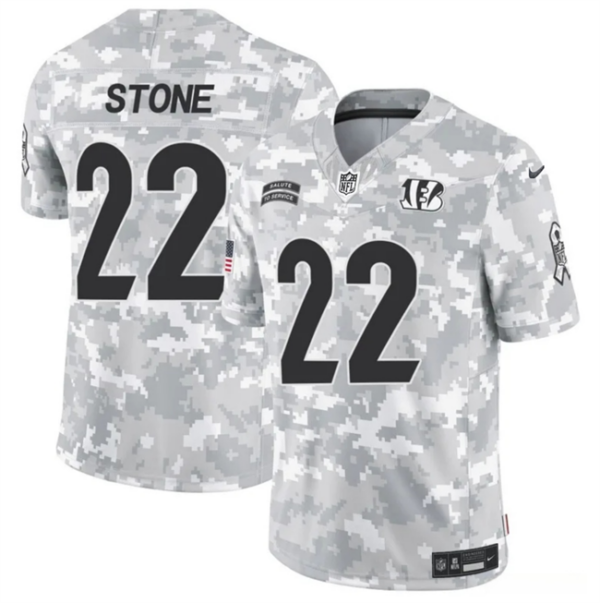 Men's Cincinnati Bengals #22 Geno Stone 2024 F.U.S.E Arctic Camo Salute To Service Limited Stitched Football Jersey