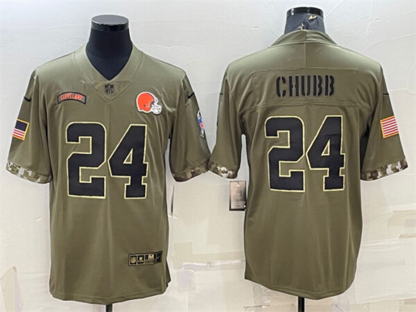 Men's Cleveland Browns #24 Nick Chubb Olive 2022 Salute To Service Limited Stitched Jersey