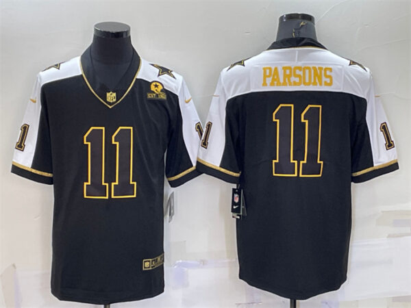 Men's Dallas Cowboys #11 Micah Parsons Black Gold Thanksgiving With Patch Stitched Jersey