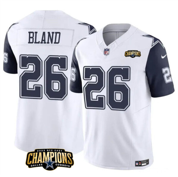 Men's Dallas Cowboys #26 DaRon Bland White Navy 2023 F.U.S.E. NFC East Champions Patch Stitched Football Jersey