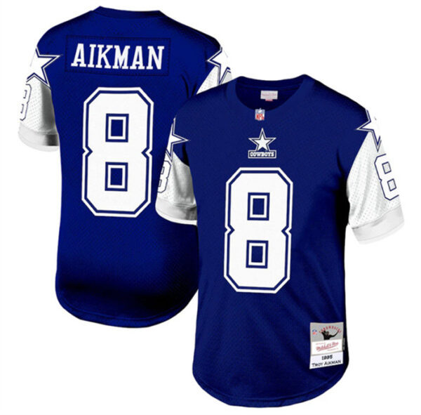 Men's Dallas Cowboys #8 Troy Aikman Navy 1995 Mitchell & Ness Stitched Football Jersey