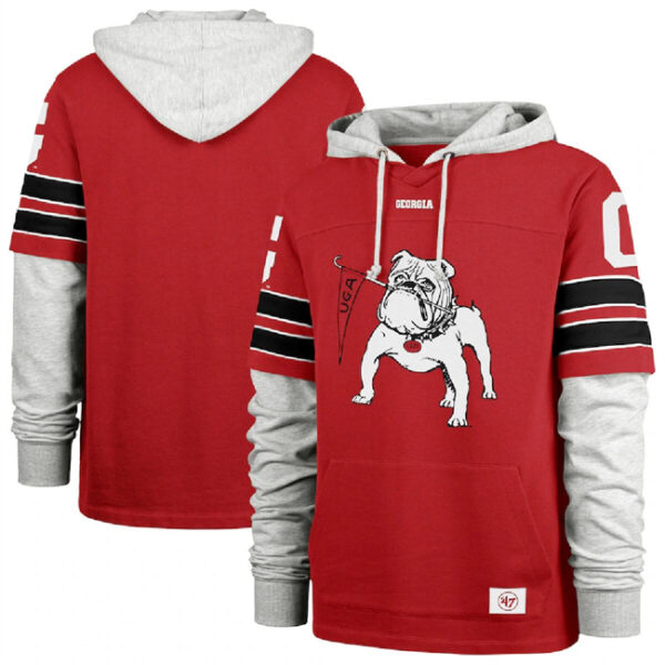 Men's Georgia Bulldogs Red 2024 '47 Blitz Cornerback Lacer Pullover Hoodie