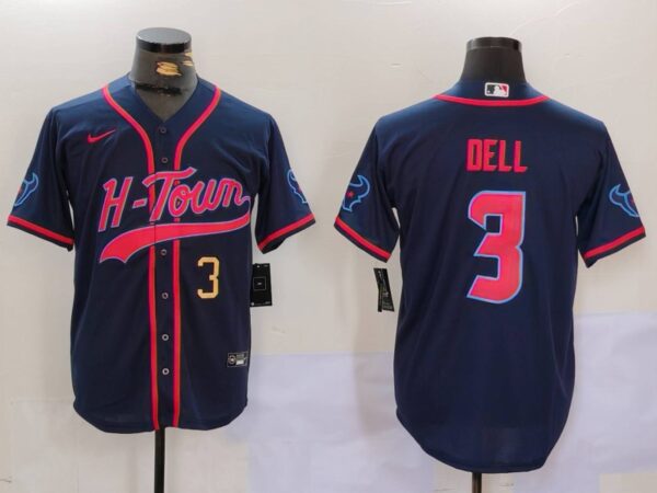 Men's Houston Texans #3 Tank Dell Navy With Patch Cool Base Stitched Baseball Jerseys