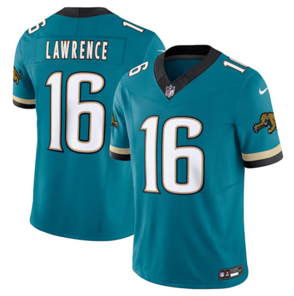 Men's Jacksonville Jaguars #16 Trevor Lawrence Teal Prowler 2024 F.U.S.E. Throwback Vapor Limited Stitched Football Jersey