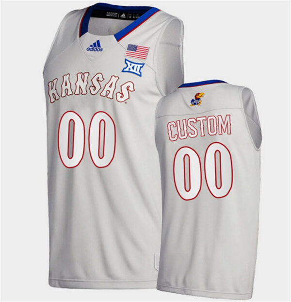 Men's Kansas Jayhawks Custom Gray Stitched Basketball Jersey