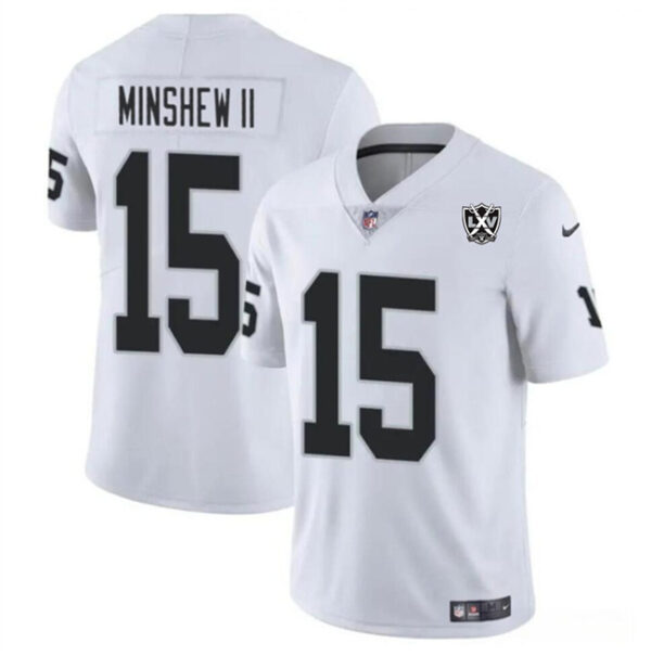 Men's Las Vegas Raiders #15 Gardner Minshew II White 2024 65th Anniversary Patch Vapor Stitched Football Jersey