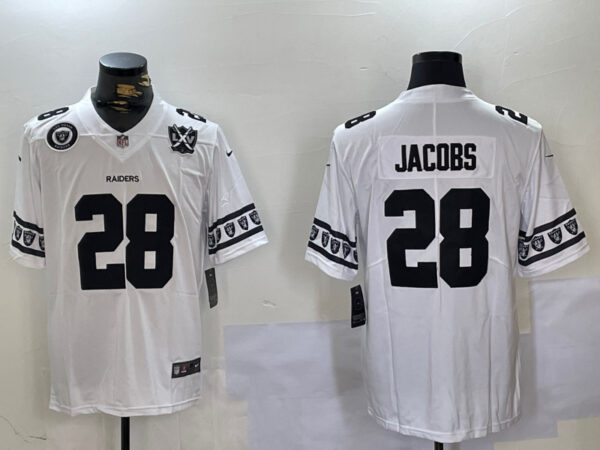 Men's Las Vegas Raiders #28 Josh Jacobs White Limited Stitched Jerseys