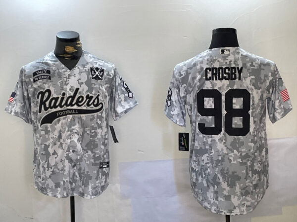 Men's Las Vegas Raiders #98 Maxx Crosby 2024 Arctic Camo Salute To Service Stitched Baseball Jerseys