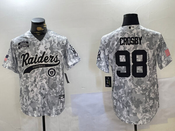 Men's Las Vegas Raiders #98 Maxx Crosby 2024 Arctic Camo Salute To Service Stitched Baseball Jerseys