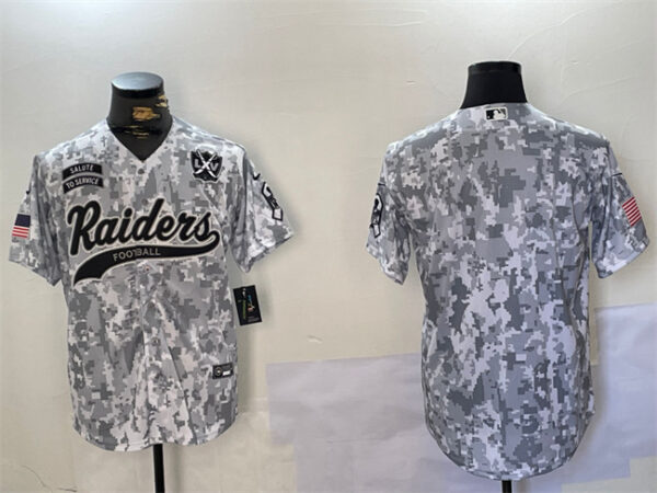 Men's Las Vegas Raiders Blank 2024 Arctic Camo Salute To Service With 65th Anniversary Patch Stitched Baseball Jersey