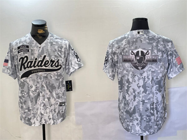 Men's Las Vegas Raiders Team Big Logo 2024 Arctic Camo Salute To Service Stitched Baseball Jerseys