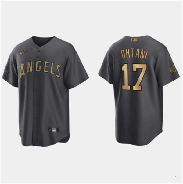 Men's Los Angeles Angels #17 Shohei Ohtani 2022 All-Star Charcoal Cool Base Stitched Jersey