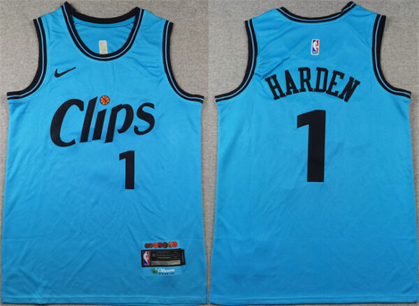 Men's Los Angeles Clippers #1 James Harden Light Blue 2024 City Edition Stitched Jersey