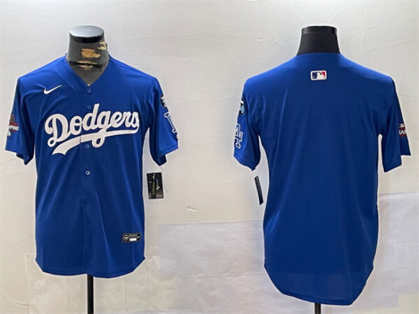 Men's Los Angeles Dodgers Blank Royal 2024 World Series Champions With Fernando Memorial Patch Alternate Limited Stitched Baseball Jersey