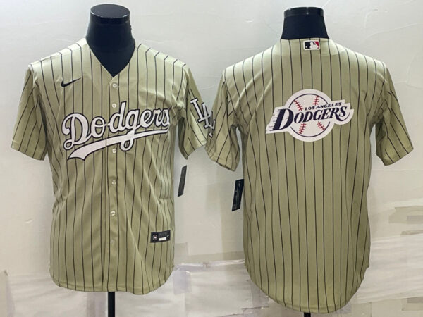 Men's Los Angeles Dodgers Cream Team Big Logo Cool Base Stitched Baseball Jersey