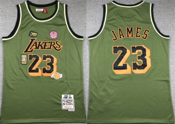 Men's Los Angeles Lakers #23 LeBron James Green 2018-19 Throwback Basketball Jersey