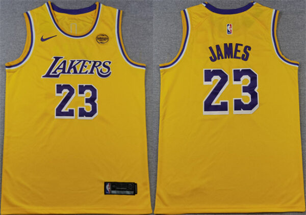 Men's Los Angeles Lakers #23 LeBron James Yellow Icon Edition Stitched Basketball Jersey