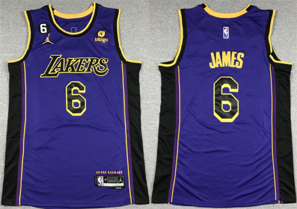 Men's Los Angeles Lakers #6 LeBron James 2022 23 Purple Classic Edition No.6 Patch Stitched Basketball Jersey