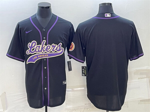 Men's Los Angeles Lakers Blank Black Cool Base Stitched Baseball Jersey