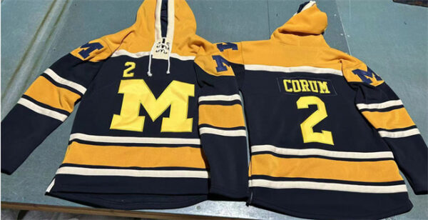 Men's Michigan Wolverines #2 Blake Corum Black Yellow Ageless Must-Have Lace-Up Pullover Hoodie